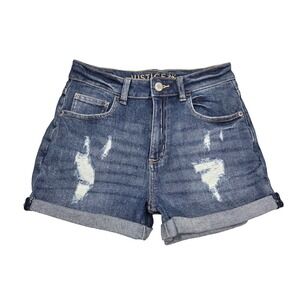 Justice Girls Denim Shorts‎ 16 Distressed Blue Medium Wash Cuffed Summer Casual